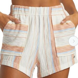 Roxy High Waist off White and Tan Shorts with Breezy Stripes